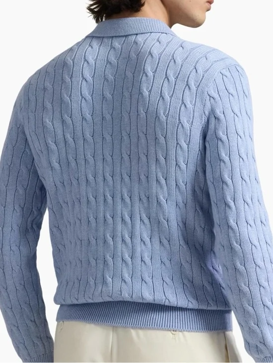 Ralph Lauren Light Blue Cable-Knit Polo Sweater 100% Cotton - Picture 4 of 5